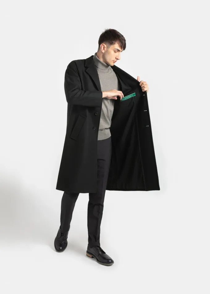 Overcoats*Gloverall Men's Chesterfield Refined Black